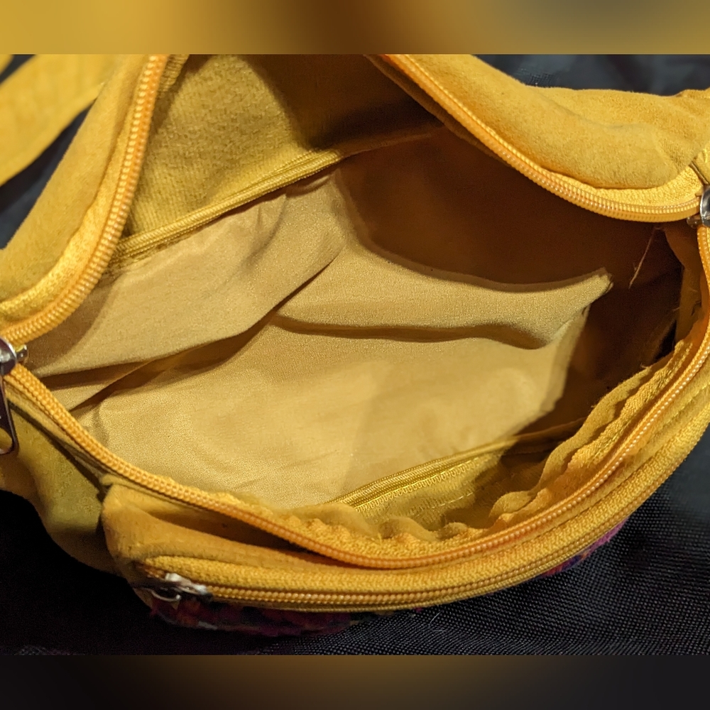 Retro Fanny Pack| Banana Bag | Native Style Embroidery | Yellow Suede - Picture 5 of 8